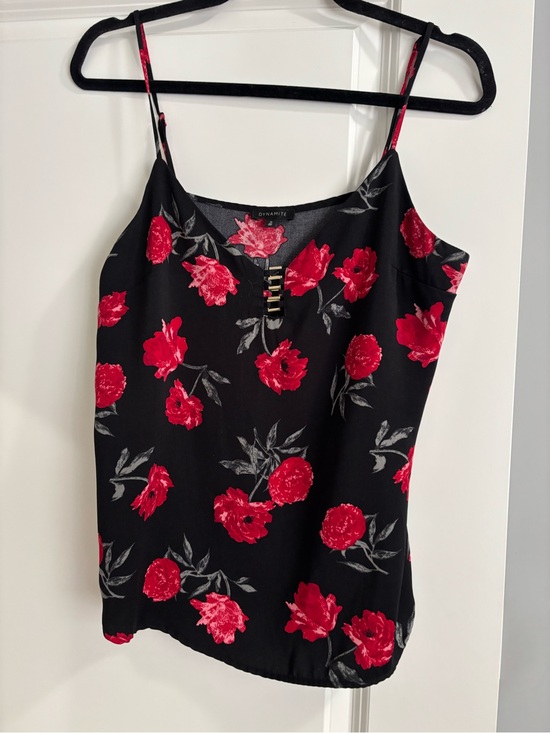 Dynamite Tops - Dynamite Black Camisole with Red Floral Print